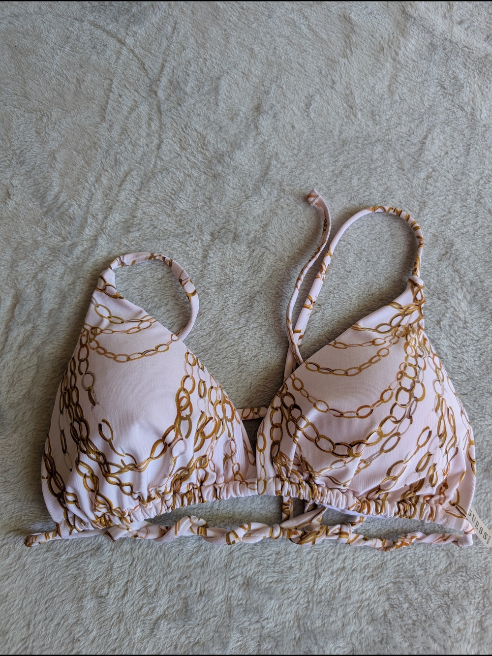Guess Pink Triangle Bikini Top with Gold Chain Print